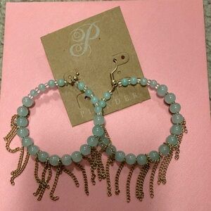 Plunder Pastel Blue Beaded Fringe Hoop Earrings